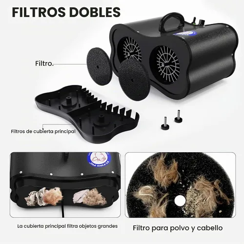 Vista 4 de Flying Pig - Secador de aseo para perros de alto rendimiento con doble motor (negro)