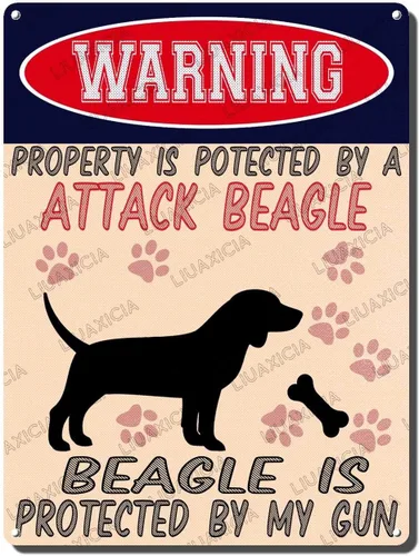Vista 20 de LIUAXICIA Letreros divertidos de metal con texto en inglés "Warning Property is Potected by A American Bulldog is Protected by My Gun" The Coffee