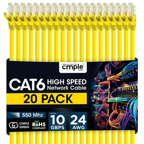 Vista 35 de Cmple - Cable Ethernet Cat 6 de 1.5 pies, cables de conexión Cat6, cable LAN de 10 Gbps, cable de red de 550 MHz, conectores RJ45, compatible