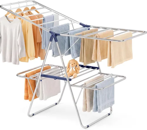 Vista 9 de Stainless Steel 2-Tier Foldable Clothes Drying Rack, 57 Inches Max Height
