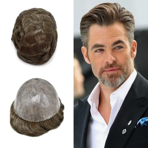 Vista 43 de Toupee for Men Hair Piece Real Human Hair Full Poly Skin Mens Toupee Mens Hair System Injected PU Hair System Invisible Hairpiece for