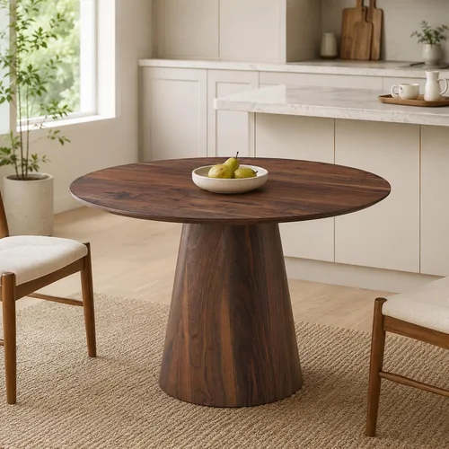 Vista 11 de Mesa de comedor redonda de 45 pulgadas, mesa de comedor redonda con pedestal para 4 One-Piece Round Tabletop, Faux Marble-Look, Stable Pedestal