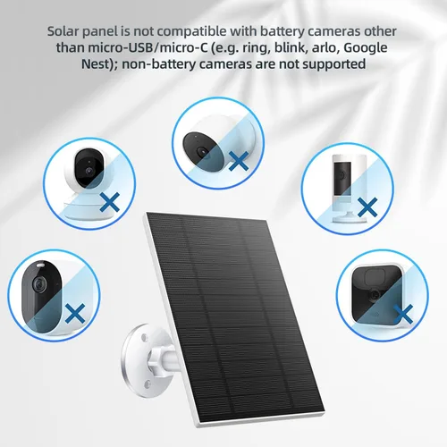 Vista 8 de Panel Solar de 5W de 2 Piezas para Cámara de Seguridad, Panel Solar con Puerto Micro USB y USB-C para Cámara para Exteriores con Batería Recargable
