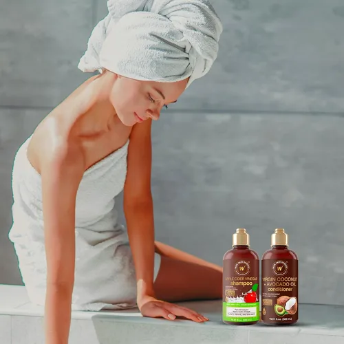 Vista 4 de WOW Skin Science Champú de Vinagre de Sidra de Manzana y Acondicionador de Aceite de Coco + Aguacate Dúo 16.9 oz