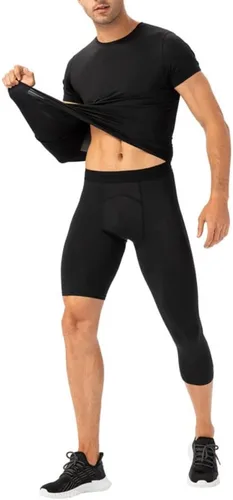 Vista 54 de Pantalones de compresión para hombre, mallas de compresión de una pierna para baloncesto, capri 3/4, leggings atléticos, capa base de secado fresco