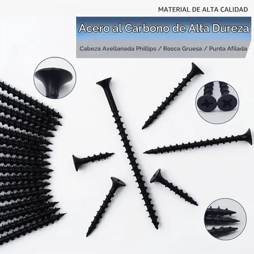 Vista 5 de JEGONFRI 250 tornillos para paneles de yeso #6 × 1 pulgada de alta dureza, negro, rosca gruesa, cabeza Phillips, cabeza avellanada, tornillos negros