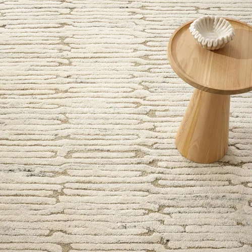 Vista 3 de Dash & Albert Malone - Alfombra de lana copetuda a mano de avena, 2.5 x 8 pies, patrón gráfico marrón