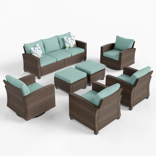 Vista 65 de HERA'S HOUSE - Juego de muebles para patio con mesa para fogata, muebles de mimbre para exteriores, sofá de conversación con asientos profundos