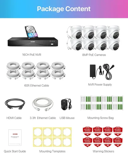 Vista 9 de ZOSI Sistema de cámara de seguridad PoE de 32 canales 4K, 8 cámaras IP PoE para interiores y exteriores de 8 MP, detección de vehículos personales