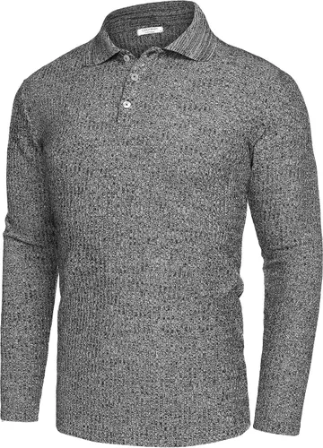 Vista 6 de COOFANDY Camisetas tipo polo casuales para hombre, de manga larga, con textura, de punto