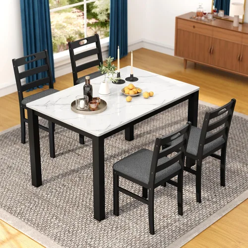 Vista 12 de Sophia & William Juego de mesa de comedor de 5 piezas para 4, juego de mesa y sillas de cocina de madera, mesa de comedor rectangular de 45 pulgadas