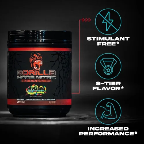 Vista 3 de Gorilla Mode Nitric mejorado sin estimulantes antes del entrenamiento – Mejor sabor y más eficaz sin estimulantes antes del entrenamiento/bomba