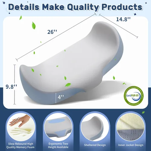 Vista 7 de Almohada cervical ergonómica de espuma viscoelástica Mixiniso Dormir de lado, soporte para el cuello, dormir boca boca atrás lateral, funda