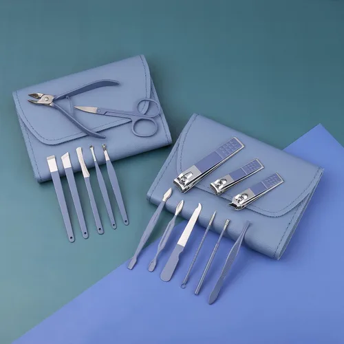 Vista 3 de Juego de manicura, cortaúñas, kit de pedicura, kit de aseo profesional 16 en 1, acero inoxidable, tijeras para uñas de los pies con lujosa funda