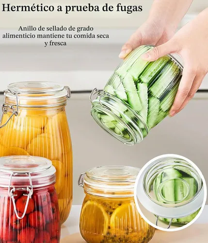 Vista 3 de Tarros de vidrio de 24 onzas con tapas de abrazadera, herméticos, de boca ancha, recipientes sellados, recipientes de alimentos para cocina