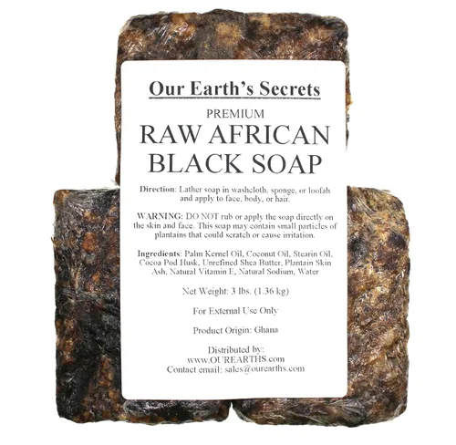 Vista 2 de Our Earth's Secrets Jabón negro crudo africano, 3 libras.