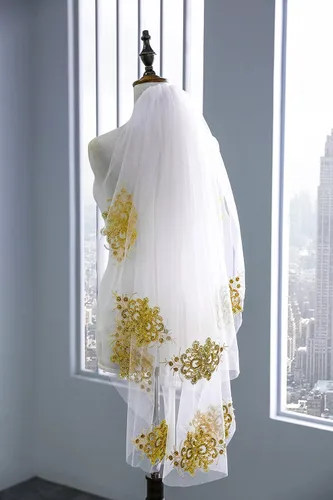 Vista 2 de elliehouse Mujer 2niveles corto encaje de oro boda velo de novia con peine HD23