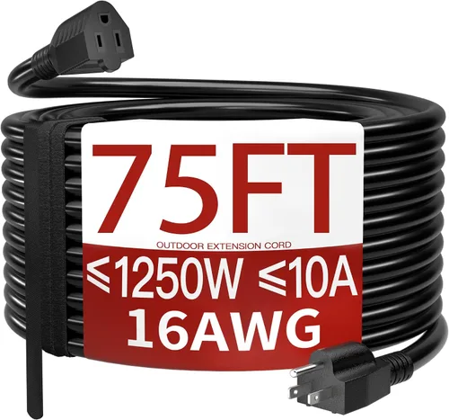 Vista 42 de Cable de extensión corto de 16/3 de 1 pie, cable de extensión negro flexible y duradero, cable de alimentación de 3 clavijas para interiores