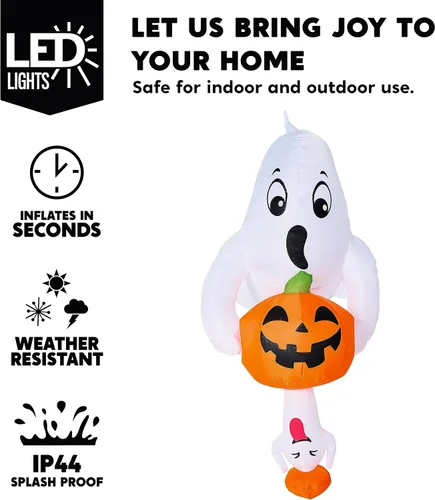 Vista 3 de Joiedomi Fantasma y calabaza inflables de Halloween de 6 pies, decoración de ventana inflable para exteriores con luces LED, bonita decoración
