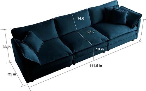 Vista 5 de Moderno juego de sofá modular de 3 piezas, asiento extra profundo, sofá modular en forma de L de gran tamaño con sofá biplaza y sofá individual