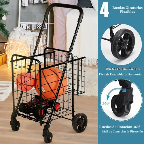 Vista 4 de IRONMAX - Carrito de compras plegable con mango ajustable, color negro