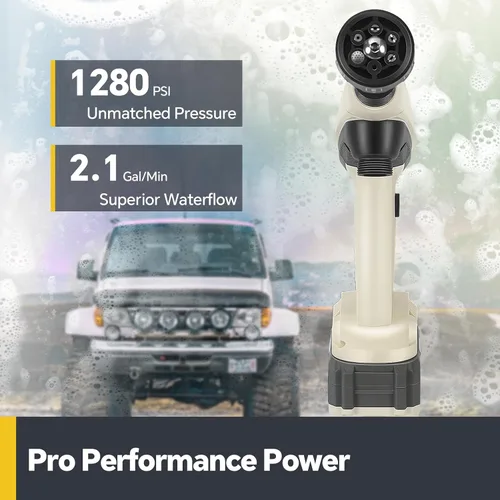 Vista 2 de Lavadora a Presión Inalámbrica, 1280 PSI Lavadora de Potencia Portátil, Alimentada por Batería de 4.0Ah con Fuente de Agua Dual, Boquilla 6-en-1