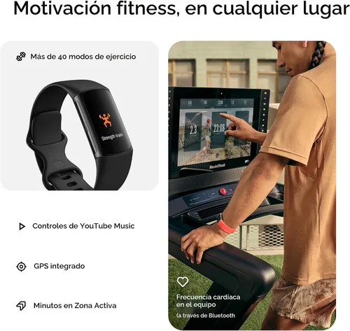 Vista 2 de Fitbit Charge 6 - Rastreador de actividad física con frecuencia cardíaca, GPS, obsidiana