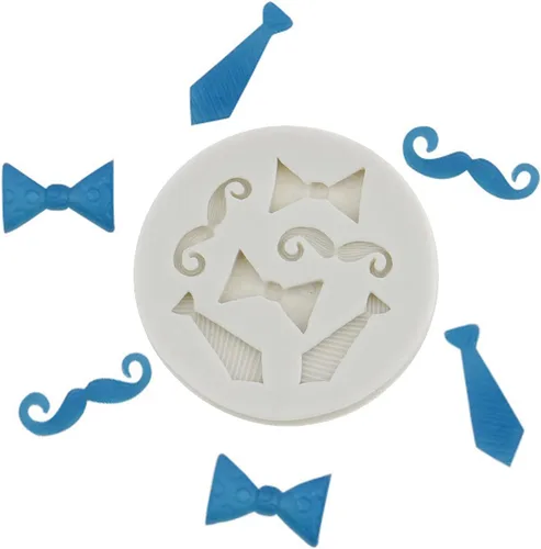 Vista 4 de Luckycivia - Juego de 4 pajaritas para barba, molde de fondant de chocolate con caramelo, molde de silicona para pastel (gris)