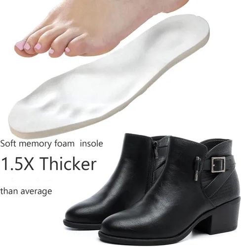 Vista 2 de Luoika Botines anchos para mujer, botas cortas negras y marrones con tacón bajo y cremallera lateral.