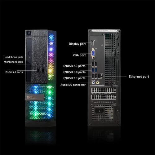 Vista 3 de Dell PC Treasure Box RGB Computadora de escritorio Intel Quad Core I5 hasta 3.6G, 16G, 512G SSD, WiFi y Bluetooth, teclado y mouse RGB para PC, DVD