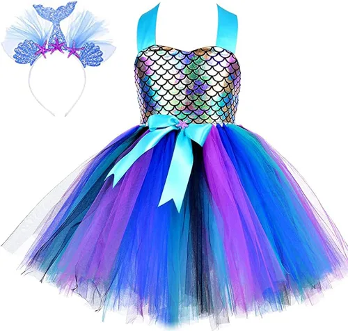 Vista 2 de Viyorshop Girls Mermaid Costume LED Light Up Mermaid Tutu Dress Up Gifts Princess Dress for Halloween Birthday Gift 3-8Years
