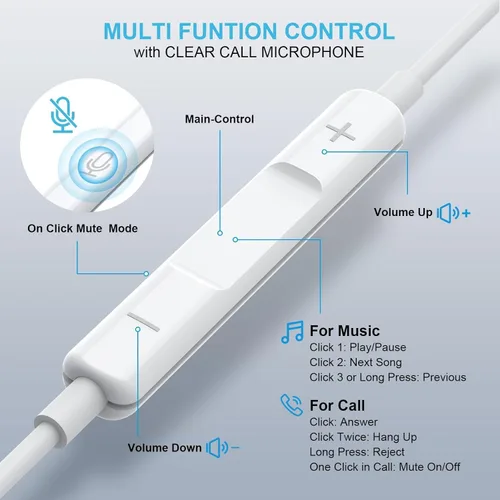 Vista 2 de Auriculares auxiliares con cable de 3.5 mm, aislamiento de ruido, control de volumen y micrófono integrado compatible con iPhone, Samsung, Android