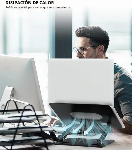 Vista 4 de BoYata Soporte para laptop, elevador ajustable multiángulo, hasta 17 Negro