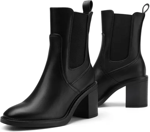 Vista 3 de DREAM PAIRS Chelsea - Botas puntiagudas para mujer con tacón grueso y elástico