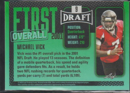 Vista 2 de 2023 Leaf Silver Michael Vick Falcons First Overall Football Card #9