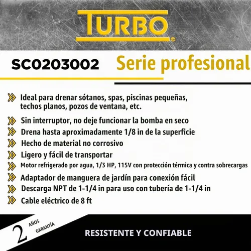 Vista 6 de Turbo Bomba sumergible de utilidad 1/3HP sin interruptor