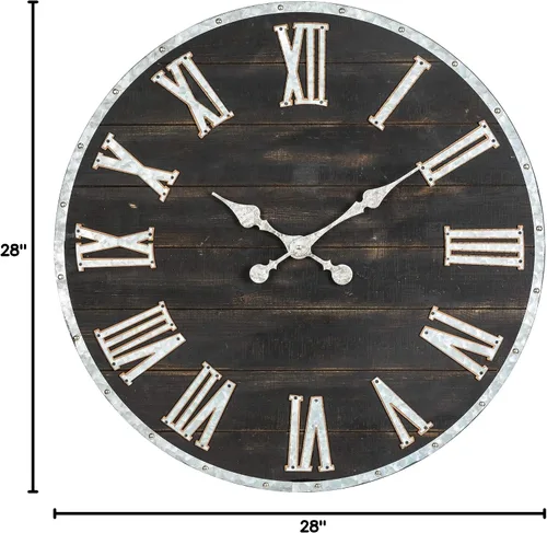 Vista 10 de Glitzhome Reloj de pared con números romanos de 28 pulgadas, reloj de pared negro enorme, de madera rústica, grande, negro, blanco, para sala