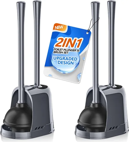 Vista 10 de LOVLOY Émbolo y cepillo de inodoro, paquete de 2 cepillos para tazón y émbolo de inodoro resistente con soporte ventilado, combo de cepillo