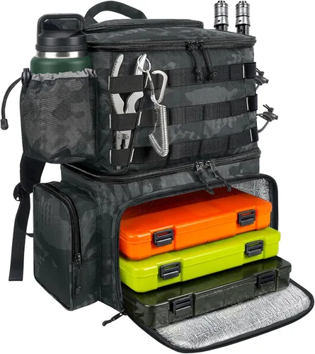 Vista 11 de MATEIN Mochila para Pesca, Bolsa de Equipo de Pesca Resistente al Agua con Soportes para Caña de Pescar y Enfriador, Regalos de Equipo para Hombres