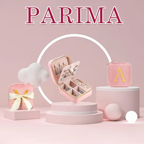 Vista 7 de Parima Regalos personalizados para mujeres Joyero de viaje de terciopelo de felpa, pequeño joyero, organizador con monograma, regalos para mujeres