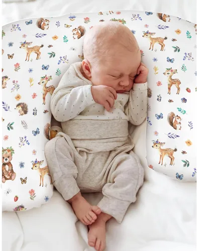 Vista 4 de Fundas de almohada de lactancia de animales de acuarela para niños y niñas, osos, conejo, mapache, hojas florales, funda de almohada de lactancia