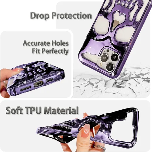 Vista 3 de Funda para iPhone 13 Pro Max, funda mate divertida gótica de terror gótico de Halloween con esqueleto de calavera chapada en lujo, TPU suave, linda