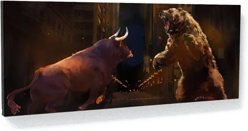 Vista 8 de Sense Canvas Bull vs Bear Money Small 20 x 8 / 0.75 pulgadas - Stock Market Bull vs Bear Financial Wall Street Office Entrepreneur Decor Wall Art
