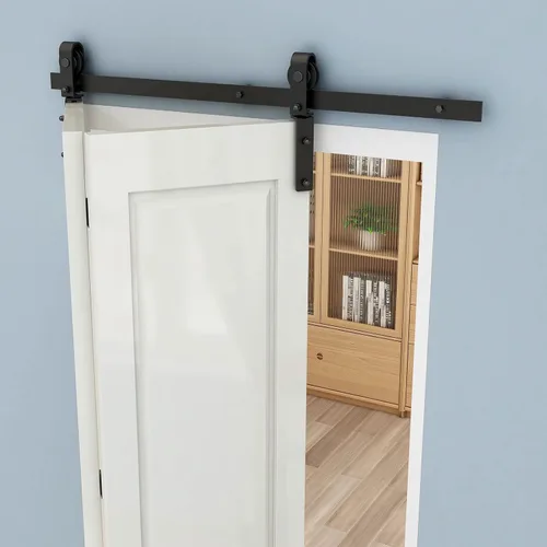 Vista 9 de CCJH Kit de riel deslizante de 3 pies/36 pulgadas para puerta de granero plegable resistente para 2 puertas (sin puerta de madera, solo hardware)