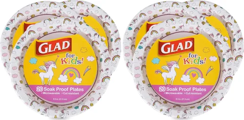 Vista 9 de Glad para Niños Platos de Papel Desechables Redondos con Temática de Unicornio - Resistentes, A Prueba de Absorción, Platos Aptos para Microondas