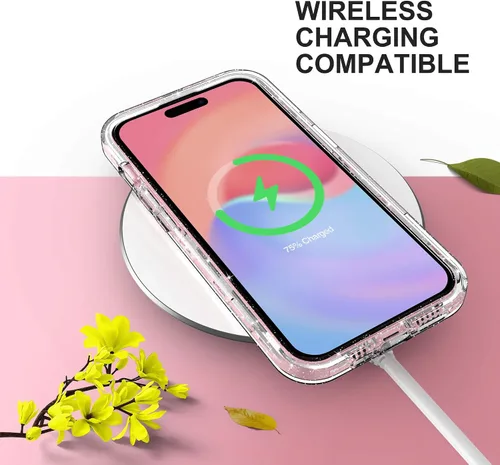 Vista 7 de ULAK Funda compatible con iPhone 15 Plus con purpurina, resistente de doble capa de protección a prueba de golpes, funda protectora transparente