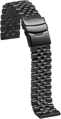 Vista 4 de Correa de Brazalete de Reloj de Acero Inoxidable de Plata Sólido 3D Super Cepillada y Pulida, 20mm 22mm 24mm, Hebilla de Doble Despliegue de Negro