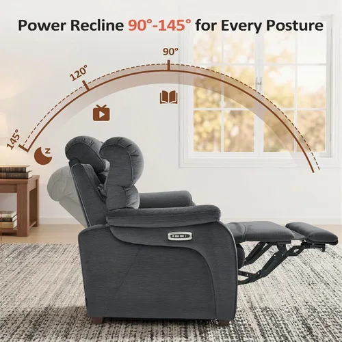 Vista 5 de MCombo ST258M3 - Sofá reclinable eléctrico de pared de 87.2 pulgadas con mesa abatible, sofá reclinable con reposacabezas ajustables, puertos