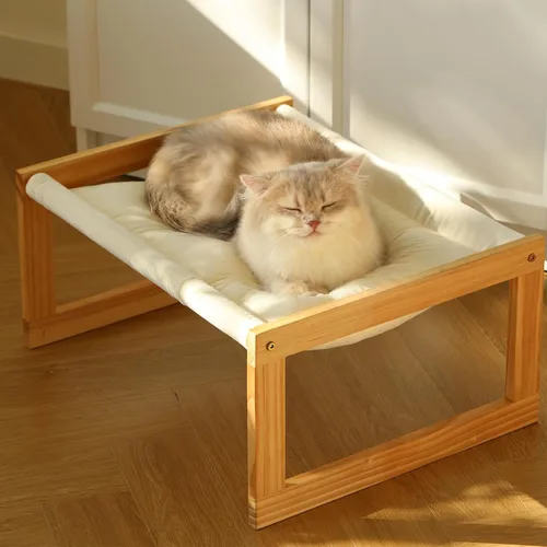 Vista 6 de FUKUMARU Hamaca Cama para Gatos, Cómodo Sofá de Terciopelo para Gatos de Interior, Percha de Madera Elevada para Gatos, Sofá para Mascotas de 21