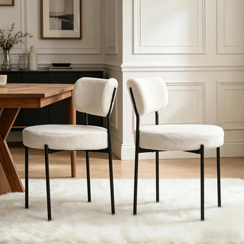 Vista 11 de Boucle - Juego de 2 sillas de comedor, modernas sillas de cocina tapizadas de mediados de siglo con respaldo curvado y patas de metal negro, sillas